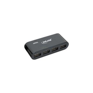 InLine® Mini USB 2.0 4-Port Hub, mit Netzteil, schwarz Retail