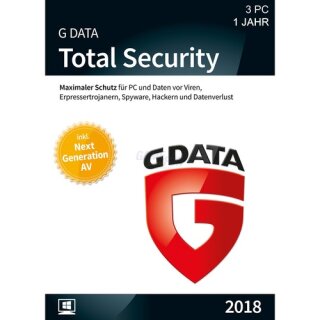 G Data Software Total Security 3 PCs Vollversion GreenIT 1 Jahr für aktuelle Version 2018
