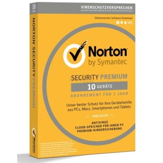 Symantec Norton Security Premium +25GB Backup 10 Geräte Vollversion PKC 1 Jahr 2018