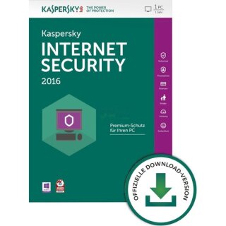 Kaspersky Internet Security 2016 1 PC Vollversion ESD 1 Jahr inkl. Update 2018* (Download)