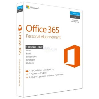 Microsoft Office 365 Personal Abonnement (DE) 1 Benutzer | 1 PC/Mac + 1 Tablet PKC 1 Jahr (Code in a Box)