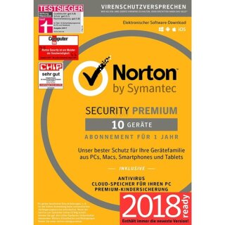 Symantec Norton Security Premium + 25GB Backup 10 Geräte Vollversion EFS PKC 1 Jahr 2018