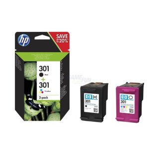 Hewlett Packard Tintenpatronen 301 2er-Pack (Schwarz/Cyan/Magenta/Gelb) Retail ( N9J72AE )