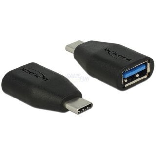 DeLOCK Adapter USB Typ-C Stecker > Typ-A Buchse schwarz Blister SuperSpeed USB 10 Gbps (USB 3.1 Gen 2)