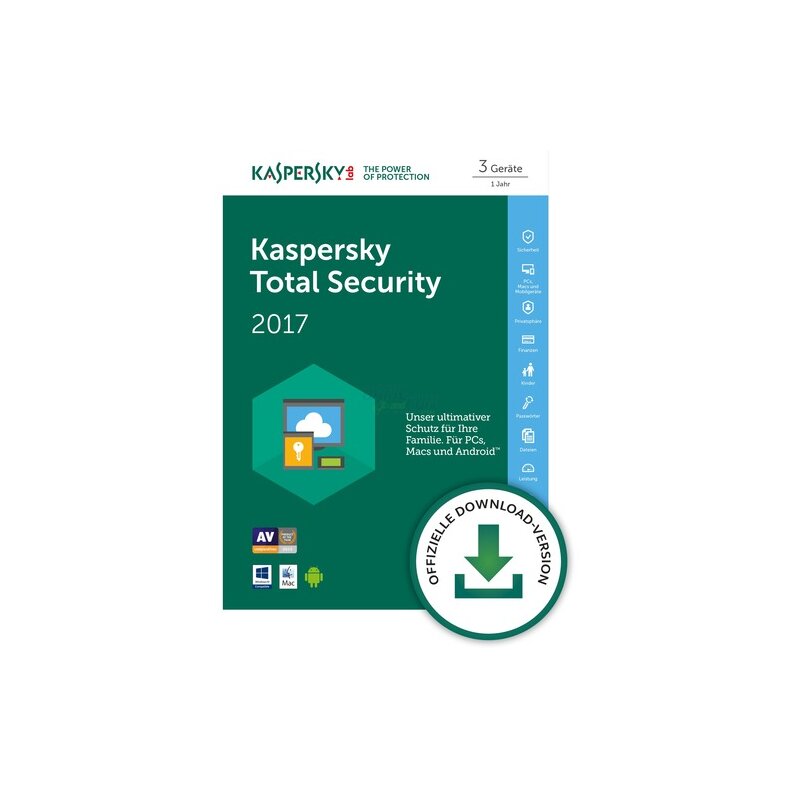 Kaspersky Total Security 3 Geräte Vollversion ESD 1 Jahr für aktuelle Version 2017 Kaspersky Total Security 3 Geräte Vollversion ESD 1 Jahr für aktuelle Version 2017