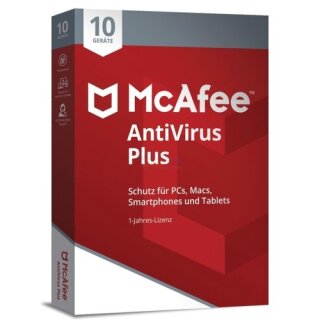 McAfee AntiVirus Plus (Code in a Box) 10 Geräte Vollversion PKC 1 Jahr für aktuelle Version 2018