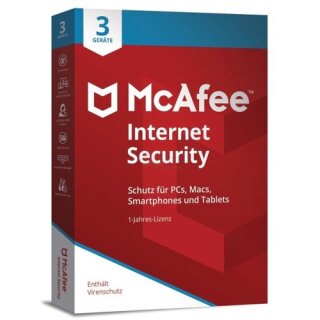McAfee Internet Security (Code in a Box) 3 Geräte Vollversion PKC 1 Jahr für aktuelle Version 2018