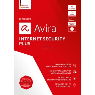 Avira Internet Security Plus 2018 1 Benutzer | 4 PC/Mac + 4 Android Vollversion DVD-Box 1 Jahr