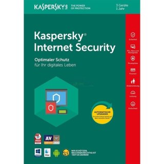 Kaspersky Internet Security 3 PCs Vollversion EFS PKC 1 Jahr für aktuelle Version 2018