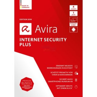 Avira Internet Security Plus 2018 1 Benutzer | 4 PC/Mac + 4 Android Vollversion ESD 2 Jahre ( Download )