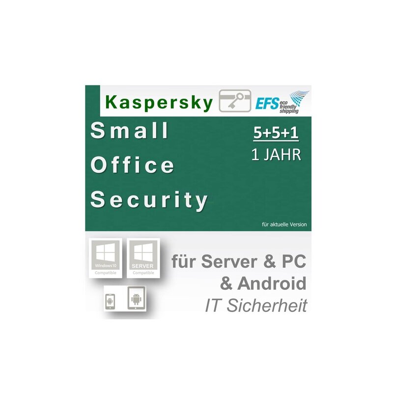 Kaspersky Small Office Security 4 inkl. 5 Mobile 1 Fileserver + 5 Workstations Vollversion EFS PKC 1 Jahr Kaspersky Small Office Security 4 inkl. 5 Mobile 1 Fileserver + 5 Workstations Vollversion EFS PKC 1 Jahr