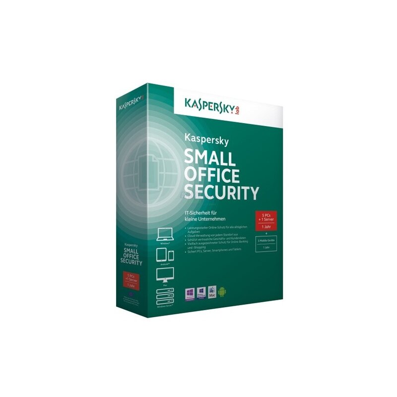 Kaspersky Small Office Security 4 inkl. 5 Mobile 1 Fileserver + 5 Workstations Vollversion MiniBox 1 Jahr Kaspersky Small Office Security 4 inkl. 5 Mobile 1 Fileserver + 5 Workstations Vollversion MiniBox 1 Jahr