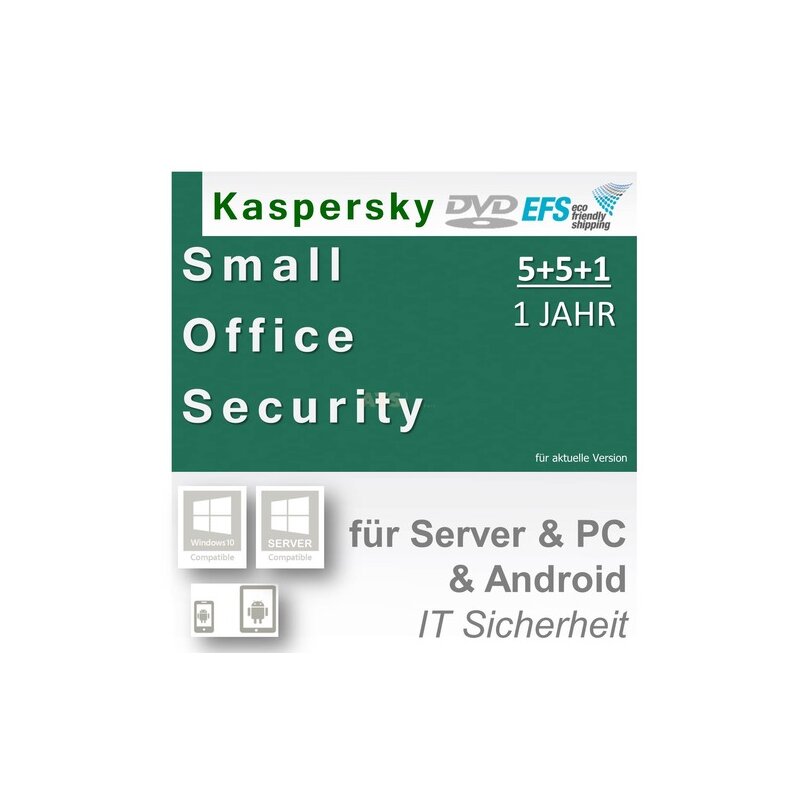 Kaspersky Small Office Security 5+5+1 WIN MAC Android 1 Fileserver + 5 Workstations Vollversion EFS DVD 1 Jahr Kaspersky Small Office Security 5+5+1 WIN MAC Android 1 Fileserver + 5 Workstations Vollversion EFS DVD 1 Jahr