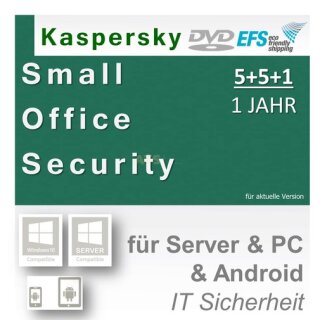 Kaspersky Small Office Security 5+5+1 WIN MAC Android 1 Fileserver + 5 Workstations Vollversion EFS DVD 1 Jahr